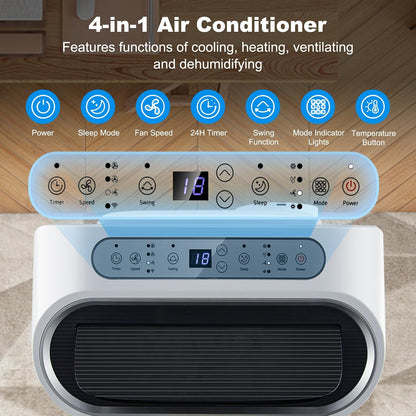 KOMFOTTEU Climatiseur Mobile Silencieux, 14000BTU, Minuterie & Télécommande | Climatiseur Mobile avec Évacuation, 4 Modes, 3 Vitesses, 5 en 1 Rafraichisseur d'Air, Pour Pièces de 40㎡, WIFI, Contrôle APP