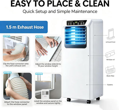 Air Pro 12000 BTU Climatiseur portable AC, unité intelligente Wifi 4-en-1 avec minuterie 24h et kit de fenêtre. Refroidisseur mobile écoénergétique de classe A pour pièces jusqu'à 30m2