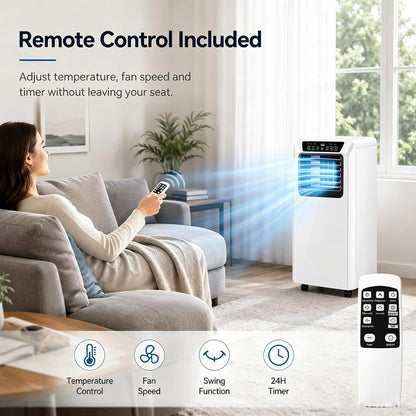 Climatiseur Portable 12000 BTU avec Télécommande Unité AC Mobile 3 en 1 pour Salon Bureau À Domicile Salle De Sport Garage Refroidissement Rapide pour Grands Espaces Jusqu'à 320 M² 12000BTU
