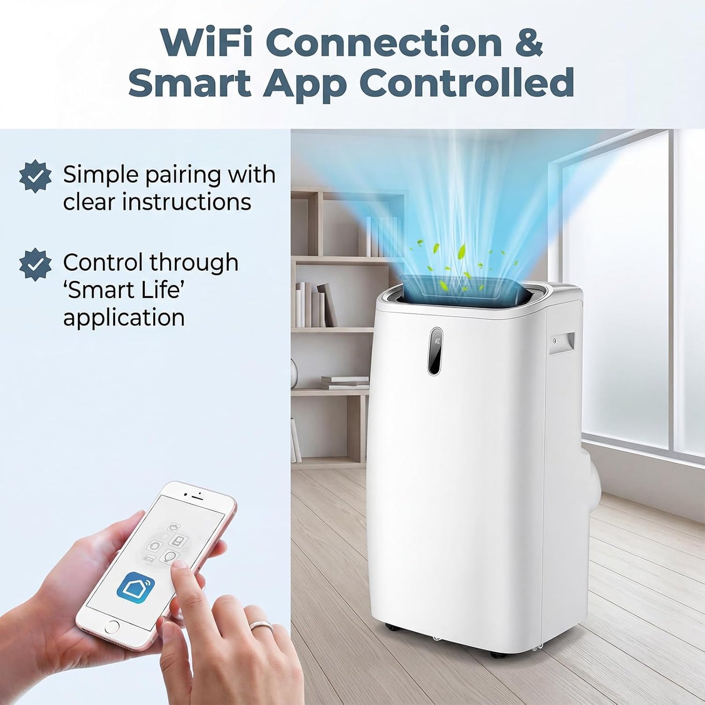 LIFEZEAL Climatiseur Mobile, Climatiseur Portable avec Fonctions Refroidissement, Chauffage, Déshumidification et Ventilation, Télécommande/Wi-Fi, Minuterie 24H (Style4-12000 BTU)
