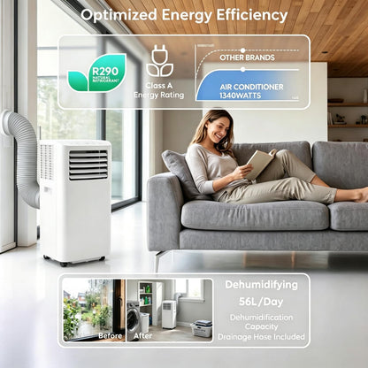 Air Pro 12000 BTU Climatiseur portable AC, unité intelligente Wifi 4-en-1 avec minuterie 24h et kit de fenêtre. Refroidisseur mobile écoénergétique de classe A pour pièces jusqu'à 30m2