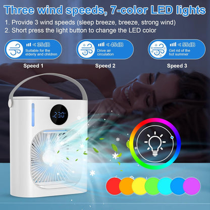 Climatiseur Mobile, GuKKK Climatiseur Portable Silencieux 900ML, 4 en 1 Refroidisseur d'Air, USB Mini Air Climatiseur Ventilateur, 3 Vitesses, 2 Modes de Brumisation, pour Chambre