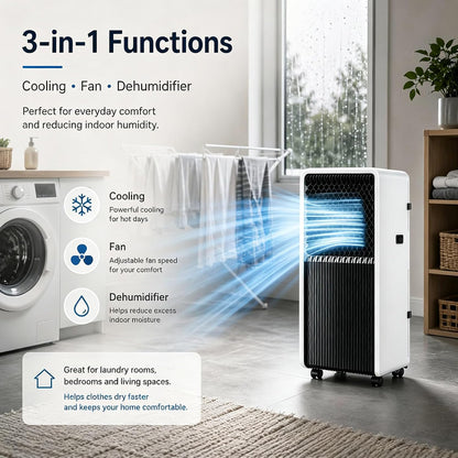 Climatiseur Portable 12000 BTU avec Télécommande Unité AC Mobile 3 en 1 pour Salon Bureau À Domicile Salle De Sport Garage Refroidissement Rapide pour Grands Espaces Jusqu'à 320 M² 12000BTU