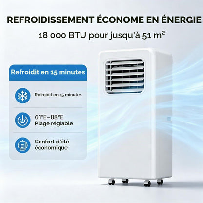 Climatiseur Portable, unité de climatisation 3 en 1 18000BTU | Climatiseur sur pied ; climatiseur portable silencieux pour appartements, dortoirs et camping-cars