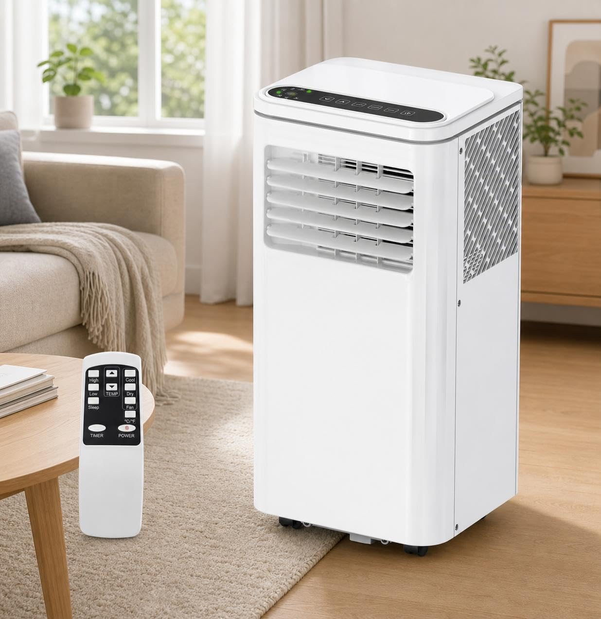 Climatiseur portable 10 000 BTU – Refroidit les pièces de 41,8 m² (450 pi²), climatisation 3 en 1 avec déshumidificateur, minuterie et télécommande, comprend un kit de fenêtre