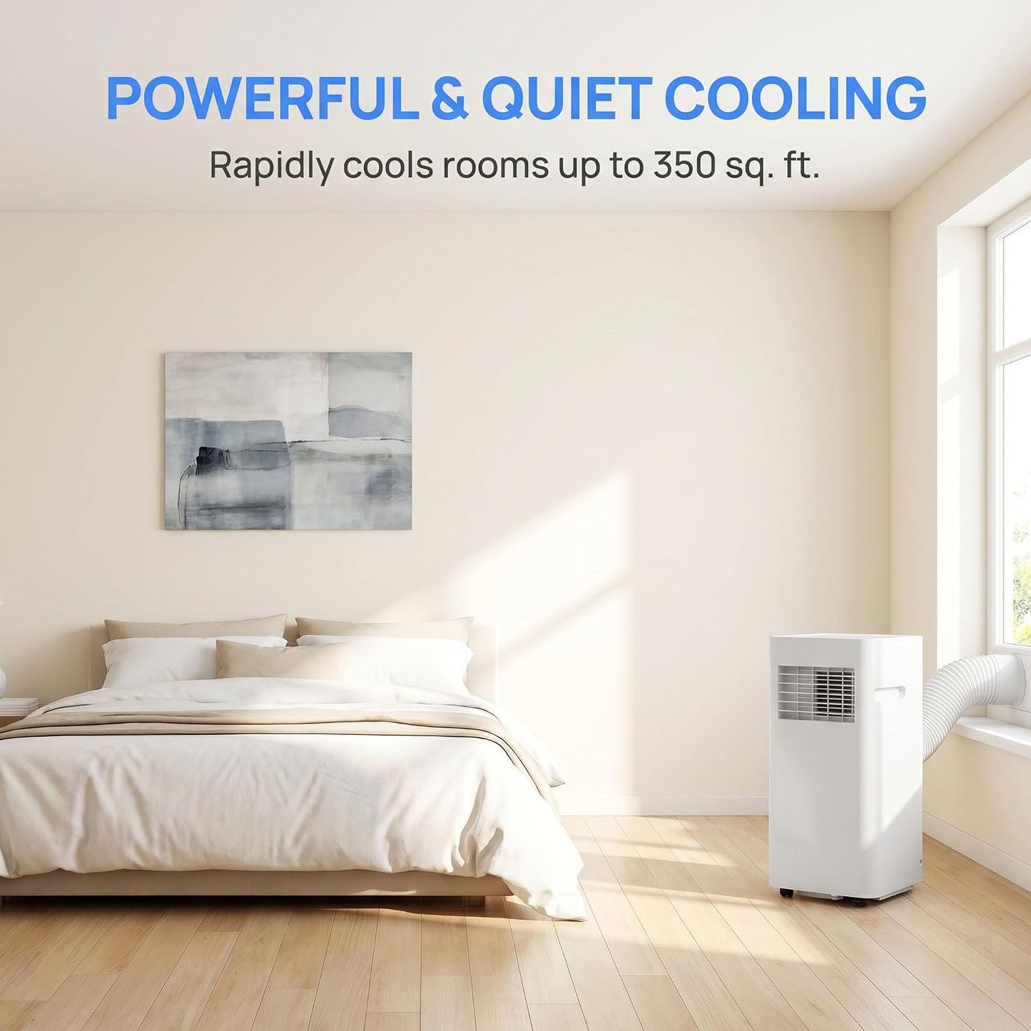 Climatiseur portable 12 000 BTU, refroidissement et déshumidificateur efficaces, fonctionnement silencieux, affichage numérique, kit d'installation de fenêtre, minuterie de 24 heures pour 300 m²