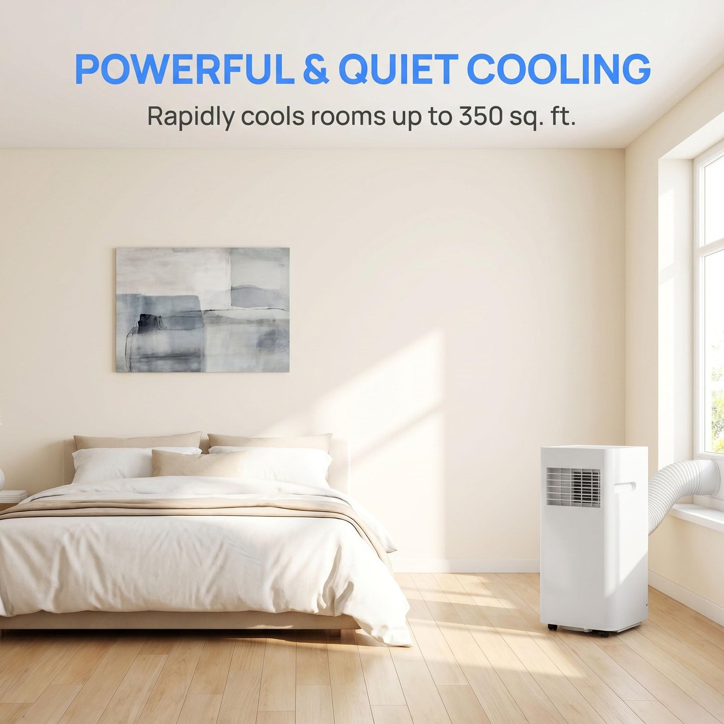 Climatiseur portable 12 000 BTU, refroidissement et déshumidificateur efficaces, fonctionnement silencieux, affichage numérique, kit d'installation de fenêtre, minuterie de 24 heures pour 300 m²