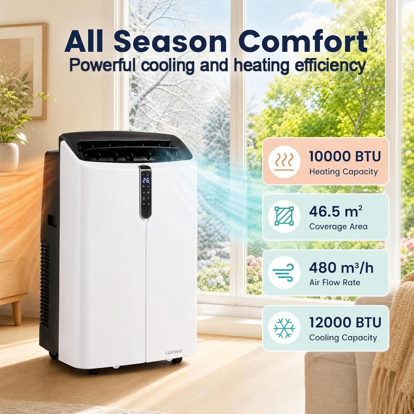 LIFEZEAL Climatiseur Mobile, Climatiseur Portable avec Fonctions Refroidissement, Chauffage, Déshumidification et Ventilation, Télécommande/Wi-Fi, Minuterie 24H (Style4-12000 BTU)