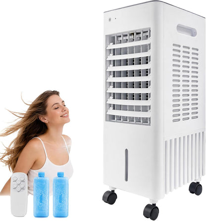Rafraîchisseur d'air Silencieux pour Chambre, Climatiseur Mobile 4-en-1, Réservoir 12L, 2 Pains de Glace, Mode Nuit, Humidificateur d'air, Ventilateur Colonne avec Refroidissement