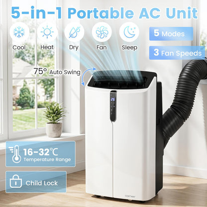 COSTWAY Climatiseur Mobile Silencieux 16000BTU, 5 EN 1,Refroidissement,Chauffage,Ventilateur,Déshumidificateur,Mode Nuit,Climatisation Rapide,Clim Mobile