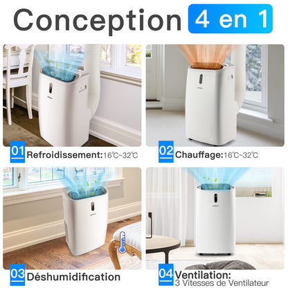 COSTWAY Climatiseur Mobile Silencieux 16000BTU, 5 EN 1,Refroidissement,Chauffage,Ventilateur,Déshumidificateur,Mode Nuit,Climatisation Rapide,Clim Mobile