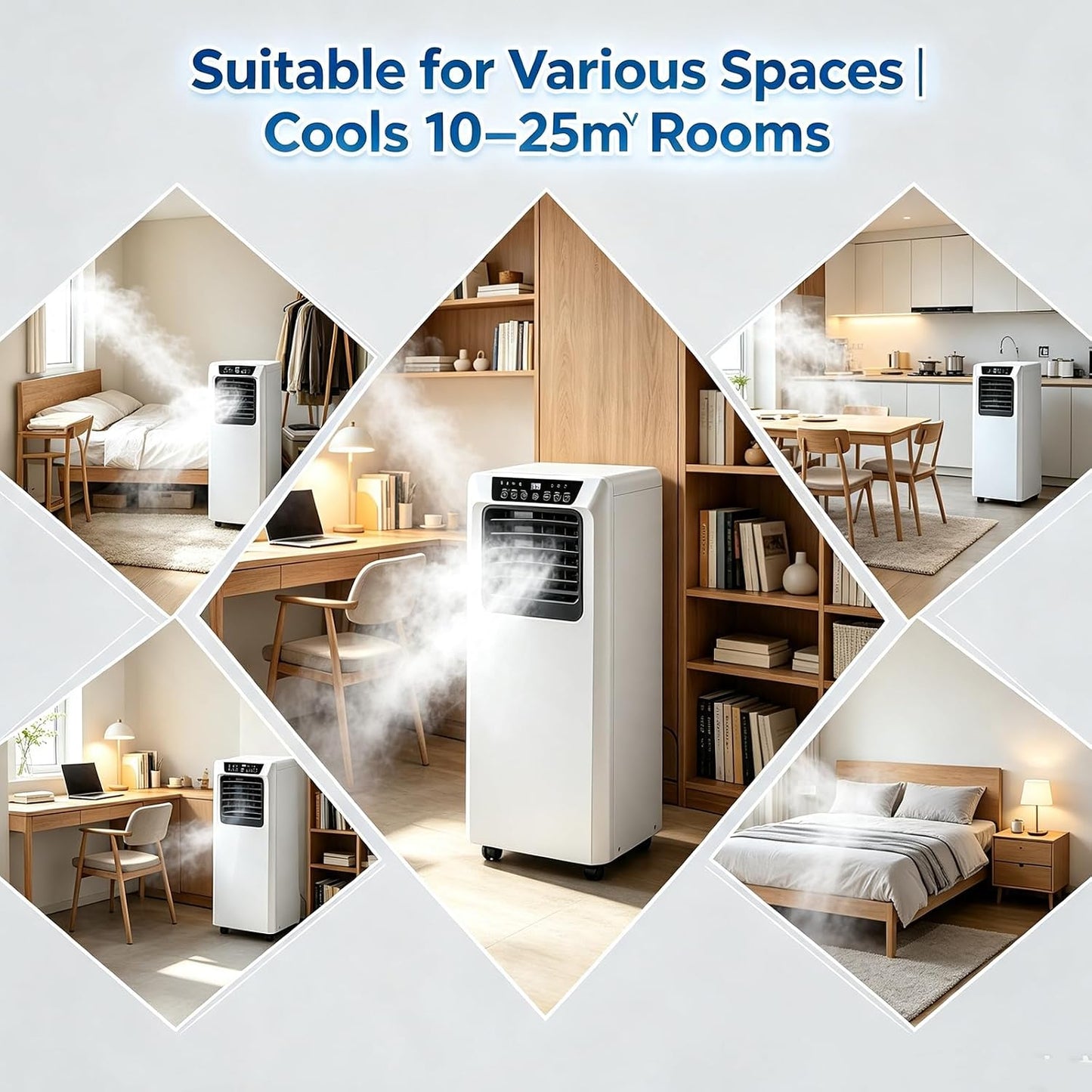 Air Pro 12000 BTU Climatiseur portable AC, unité intelligente Wifi 4-en-1 avec minuterie 24h et kit de fenêtre. Refroidisseur mobile écoénergétique de classe A pour pièces jusqu'à 30m2