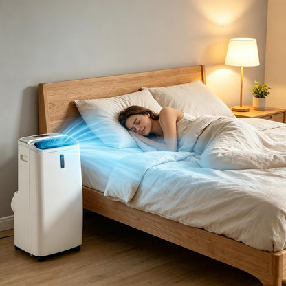 KOMFOTTEU Climatiseur Mobile Silencieux, 14000BTU, Minuterie & Télécommande | Climatiseur Mobile avec Évacuation, 4 Modes, 3 Vitesses, 5 en 1 Rafraichisseur d'Air, Pour Pièces de 40㎡, WIFI, Contrôle APP
