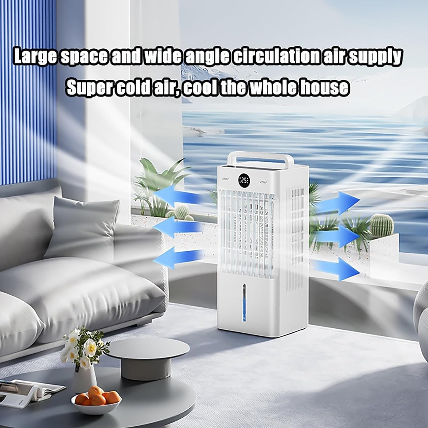 Climatiseur portable 8100, faible consommation d'énergie avec kit d'installation, minuterie, affichage numérique, ventilateur de refroidissement 4 en 1 pour la maison, le bureau, la chambre