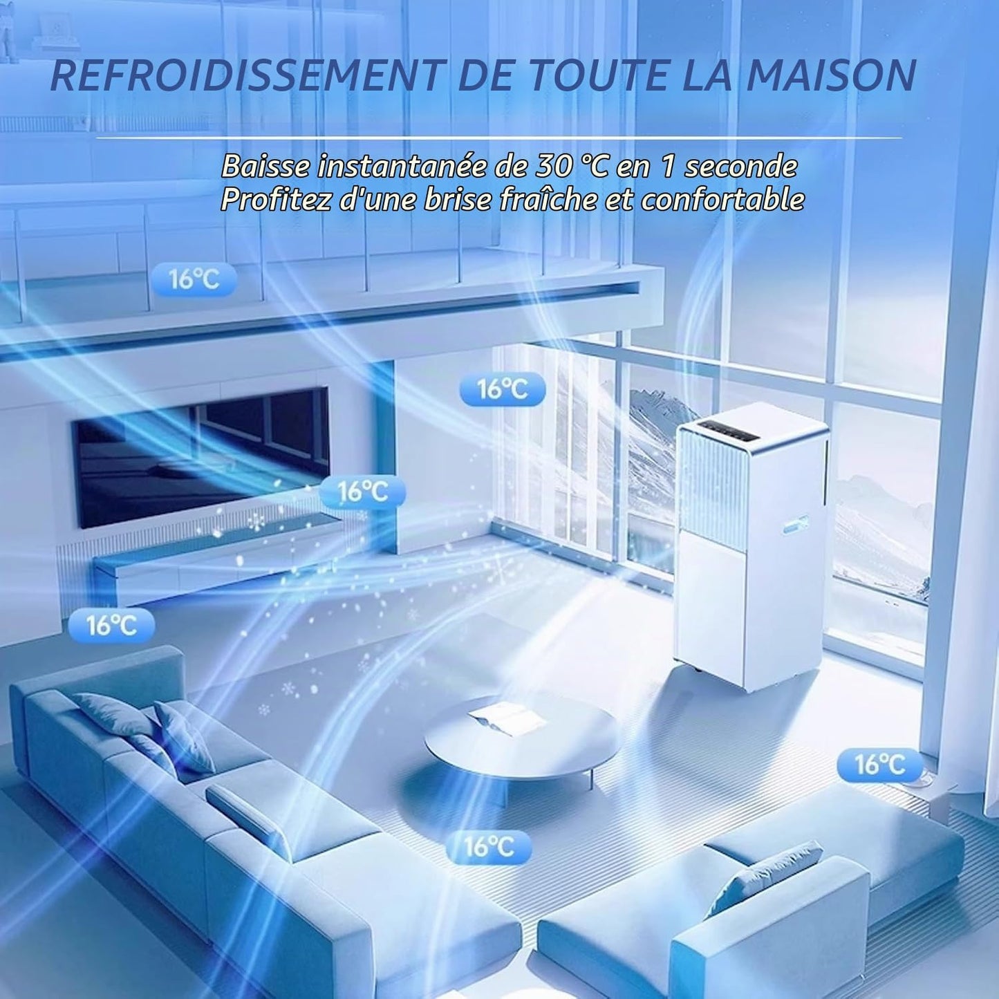Climatiseur portable jusqu'à 300 pi², unité AC silencieuse avec ventilateur rafraîchissant et déshumidificateur, minuterie 24H et télécommande, installation facile pour la chambre à coucher