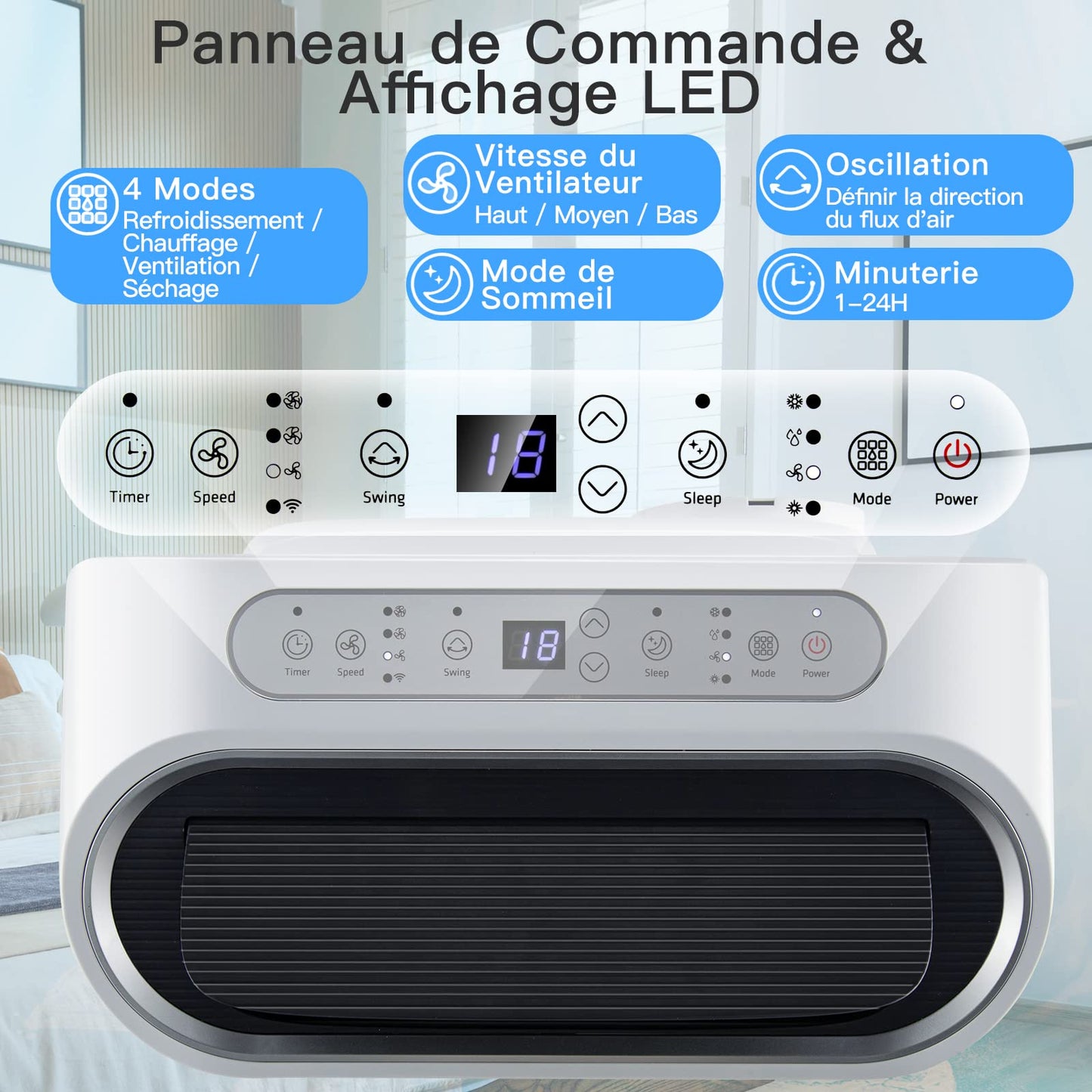 COSTWAY Climatiseur Mobile Silencieux 16000BTU, 5 EN 1,Refroidissement,Chauffage,Ventilateur,Déshumidificateur,Mode Nuit,Climatisation Rapide,Clim Mobile