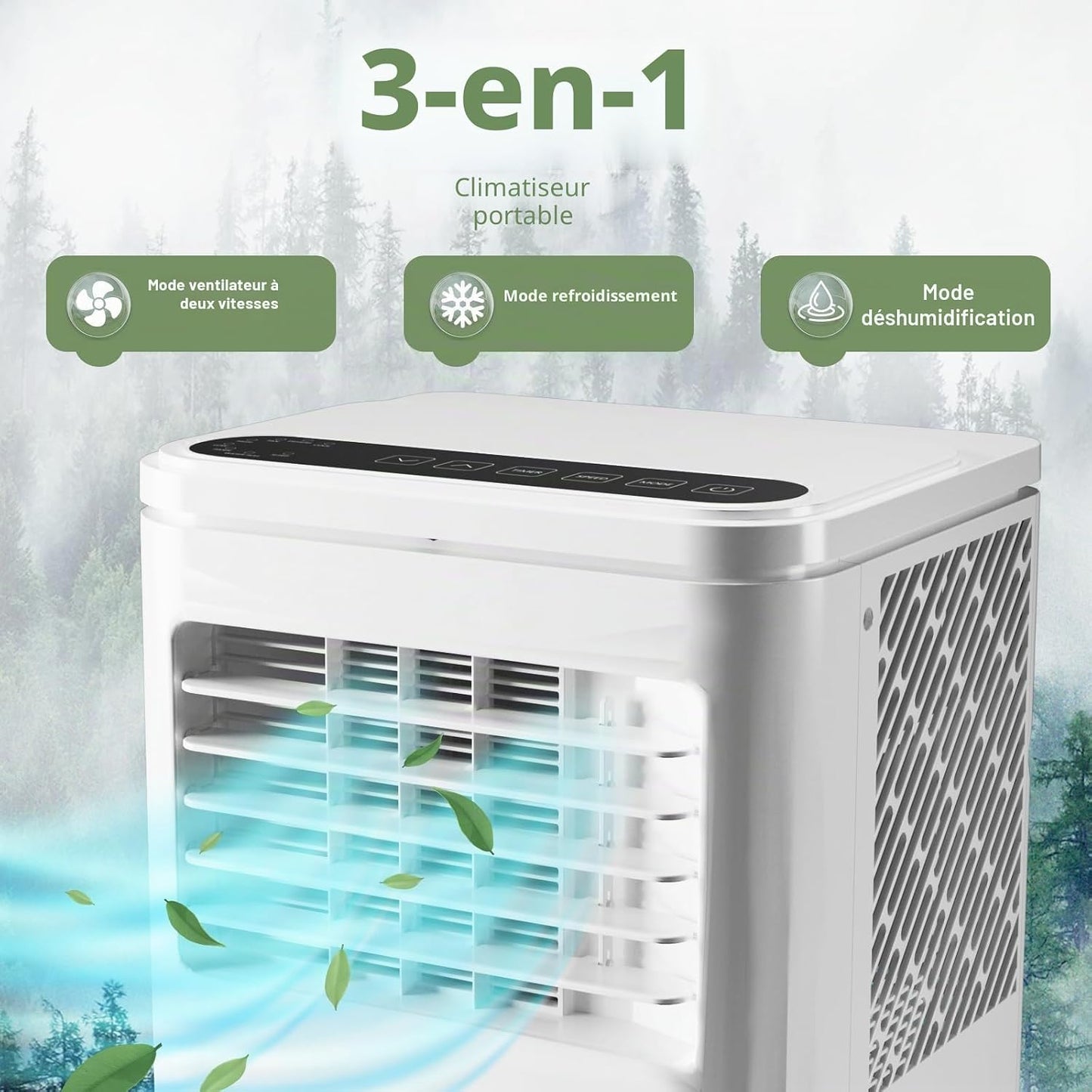 Climatiseur portable 10 000 BTU – Refroidit les pièces de 41,8 m² (450 pi²), climatisation 3 en 1 avec déshumidificateur, minuterie et télécommande, comprend un kit de fenêtre