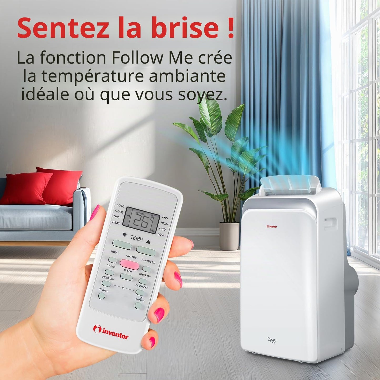 Magic Inventeur Climatiseur portable 12 000 BTU refroidissement, chauffage, déshumidificateur, ventilateur, affichage numérique, télécommande, 3 vitesses, minuterie 24h