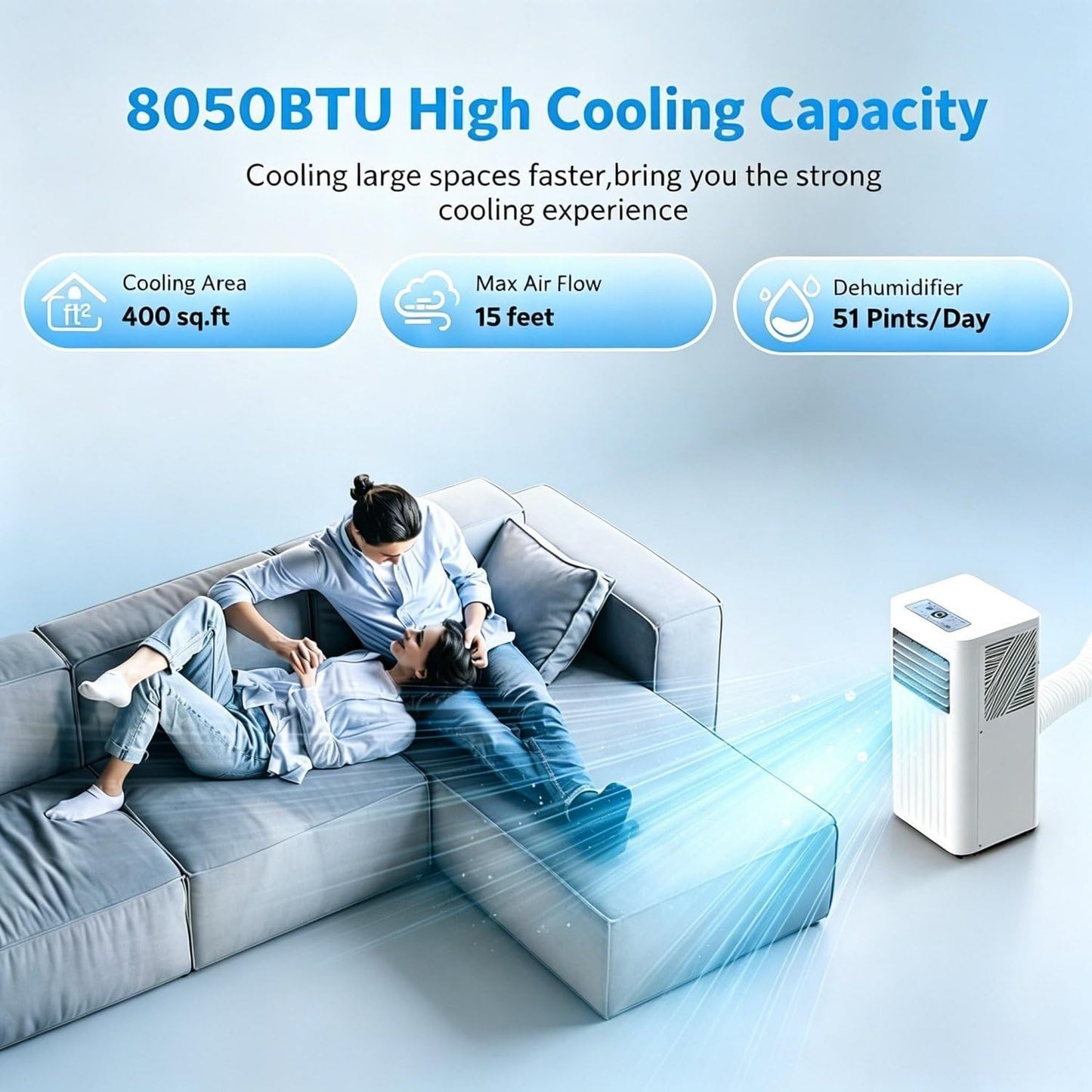 Climatiseur Portable avec télécommande et roulettes 18000BTU | Climatiseur mobile sur pied ; poignée ergonomique ; pour un refroidissement flexible d'une pièce à l'autre