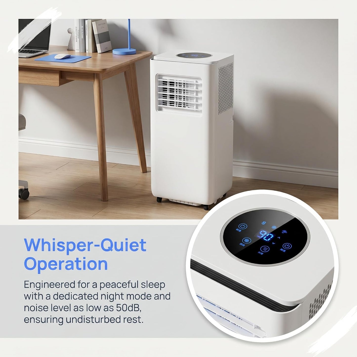 Climatiseur portable 12000 BTU avec télécommande, minuterie 24h, kit d'installation, 2 vitesses, oscillation à 120° pour pièces jusqu'à 300 m²