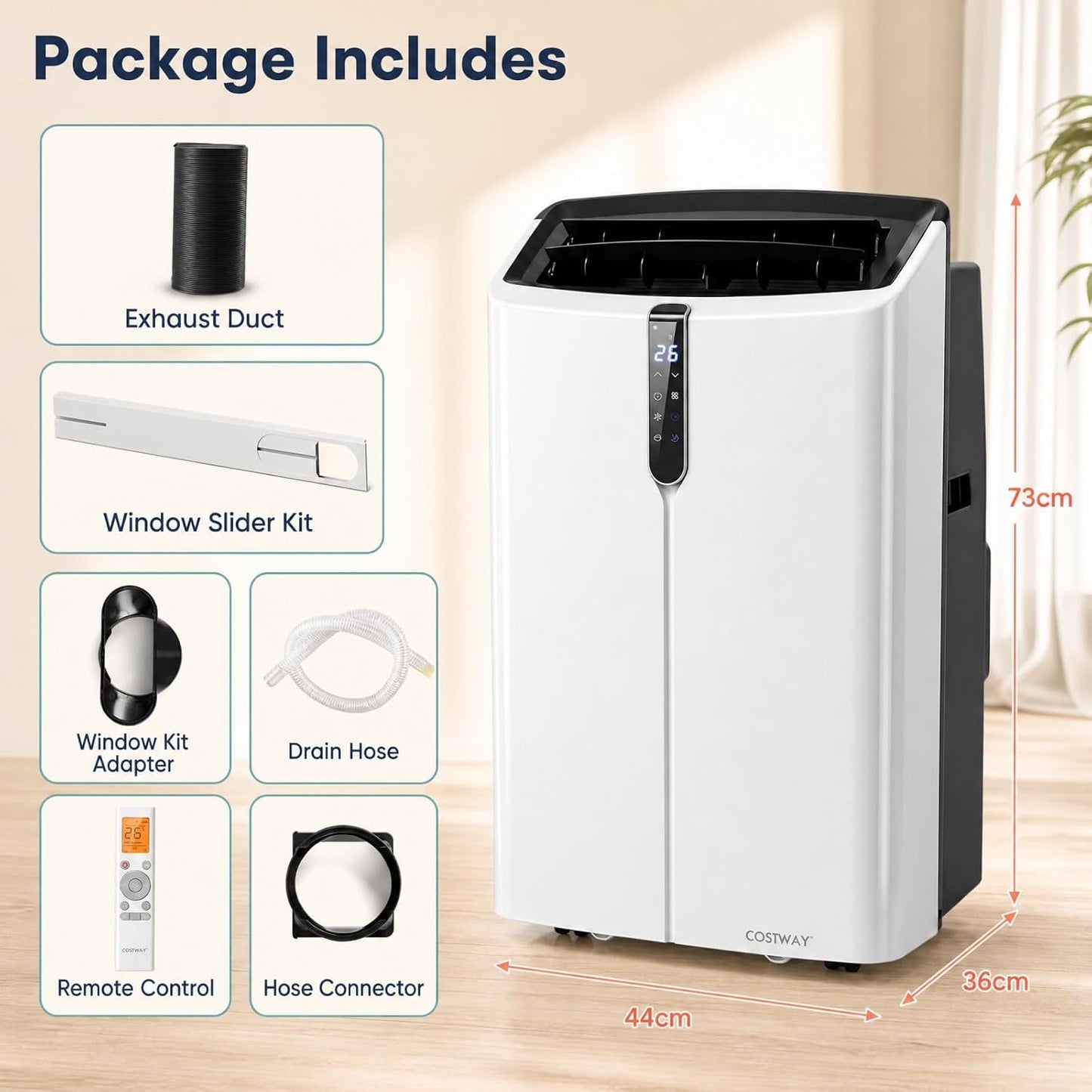 LIFEZEAL Climatiseur Mobile, Climatiseur Portable avec Fonctions Refroidissement, Chauffage, Déshumidification et Ventilation, Télécommande/Wi-Fi, Minuterie 24H (Style4-12000 BTU)