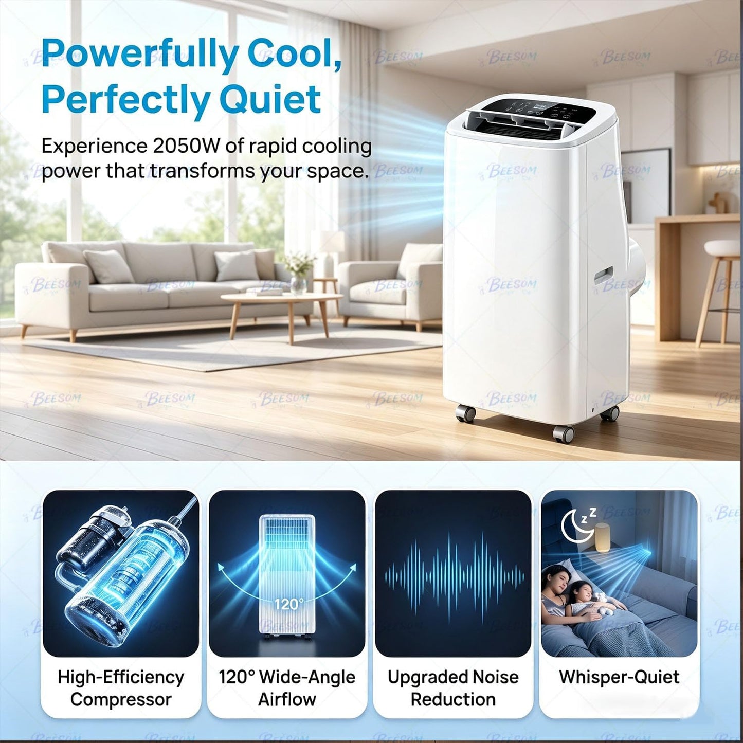 Clim Mobile 18000 Btu Refroidissement Chauffage 9000BTU | Déshumidification Ventilation, Débit Air élevé, Structure Robuste Adapté Salon Grande Pièce Domestique