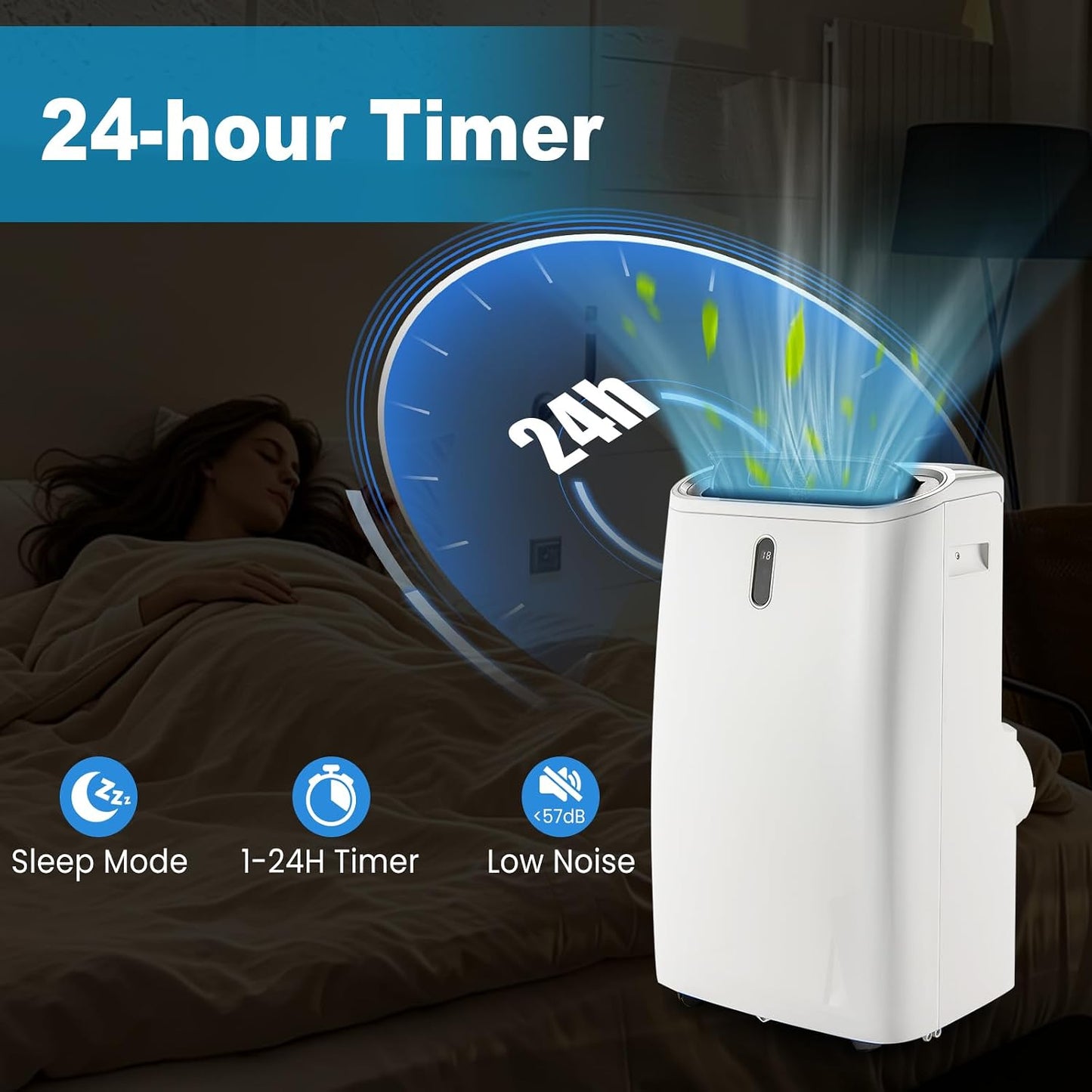 KOMFOTTEU Climatiseur Mobile Silencieux, 14000BTU, Minuterie & Télécommande | Climatiseur Mobile avec Évacuation, 4 Modes, 3 Vitesses, 5 en 1 Rafraichisseur d'Air, Pour Pièces de 40㎡, WIFI, Contrôle APP