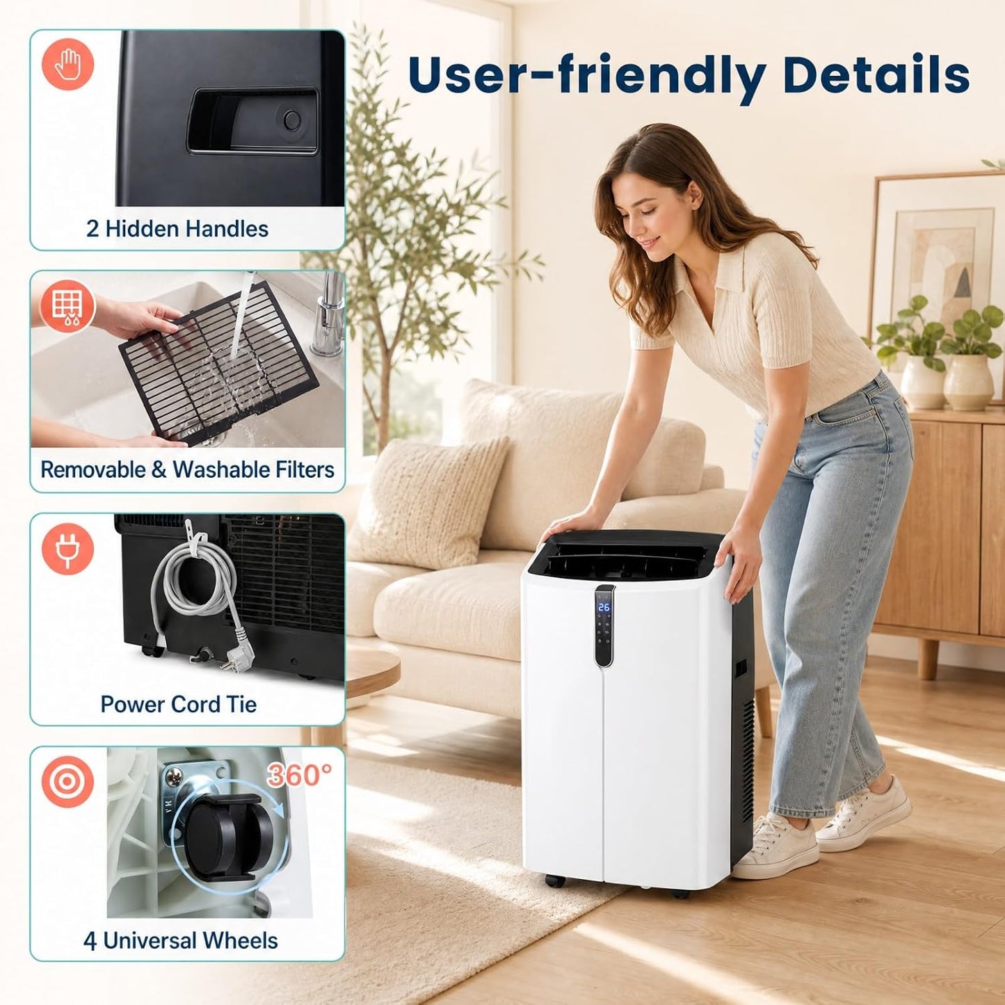 LIFEZEAL Climatiseur Mobile, Climatiseur Portable avec Fonctions Refroidissement, Chauffage, Déshumidification et Ventilation, Télécommande/Wi-Fi, Minuterie 24H (Style4-12000 BTU)