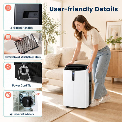 LIFEZEAL Climatiseur Mobile, Climatiseur Portable avec Fonctions Refroidissement, Chauffage, Déshumidification et Ventilation, Télécommande/Wi-Fi, Minuterie 24H (Style4-12000 BTU)