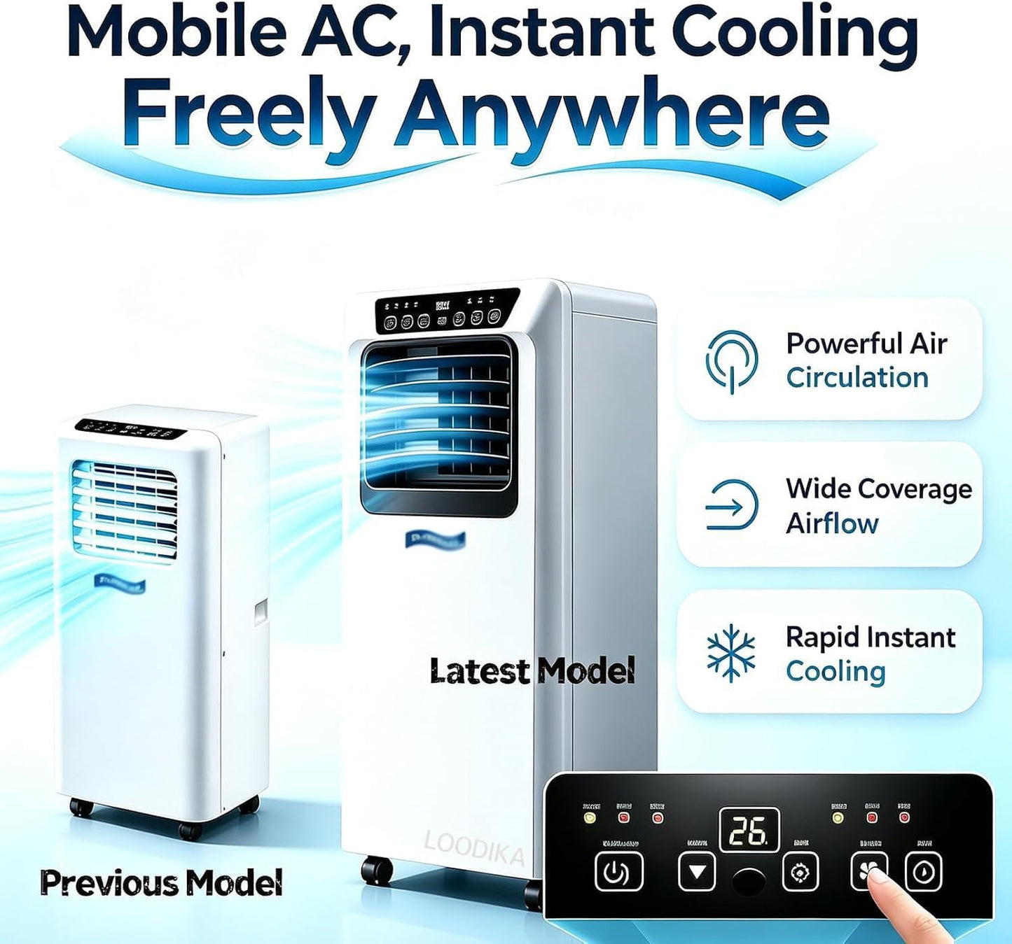Air Pro 12000 BTU Climatiseur portable AC, unité intelligente Wifi 4-en-1 avec minuterie 24h et kit de fenêtre. Refroidisseur mobile écoénergétique de classe A pour pièces jusqu'à 30m2
