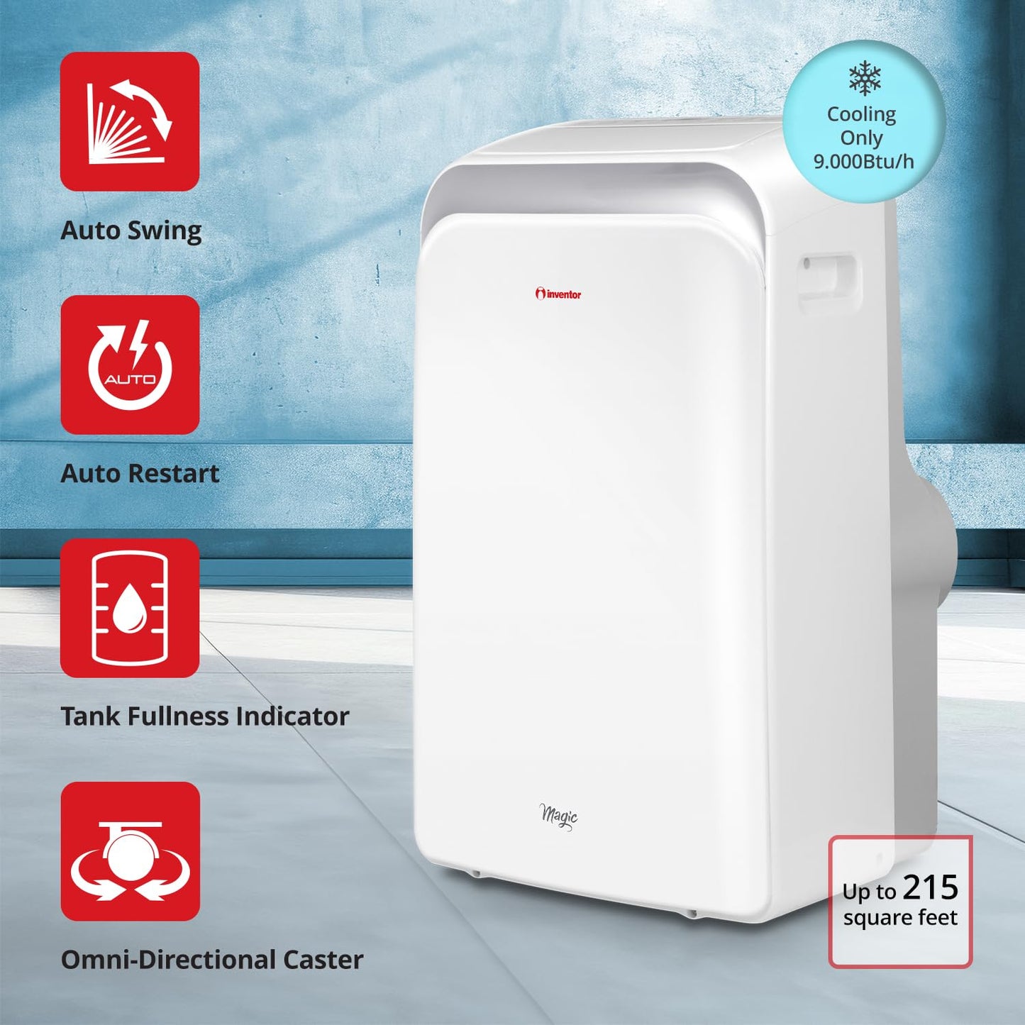 Magic Inventeur Climatiseur portable 12 000 BTU refroidissement, chauffage, déshumidificateur, ventilateur, affichage numérique, télécommande, 3 vitesses, minuterie 24h