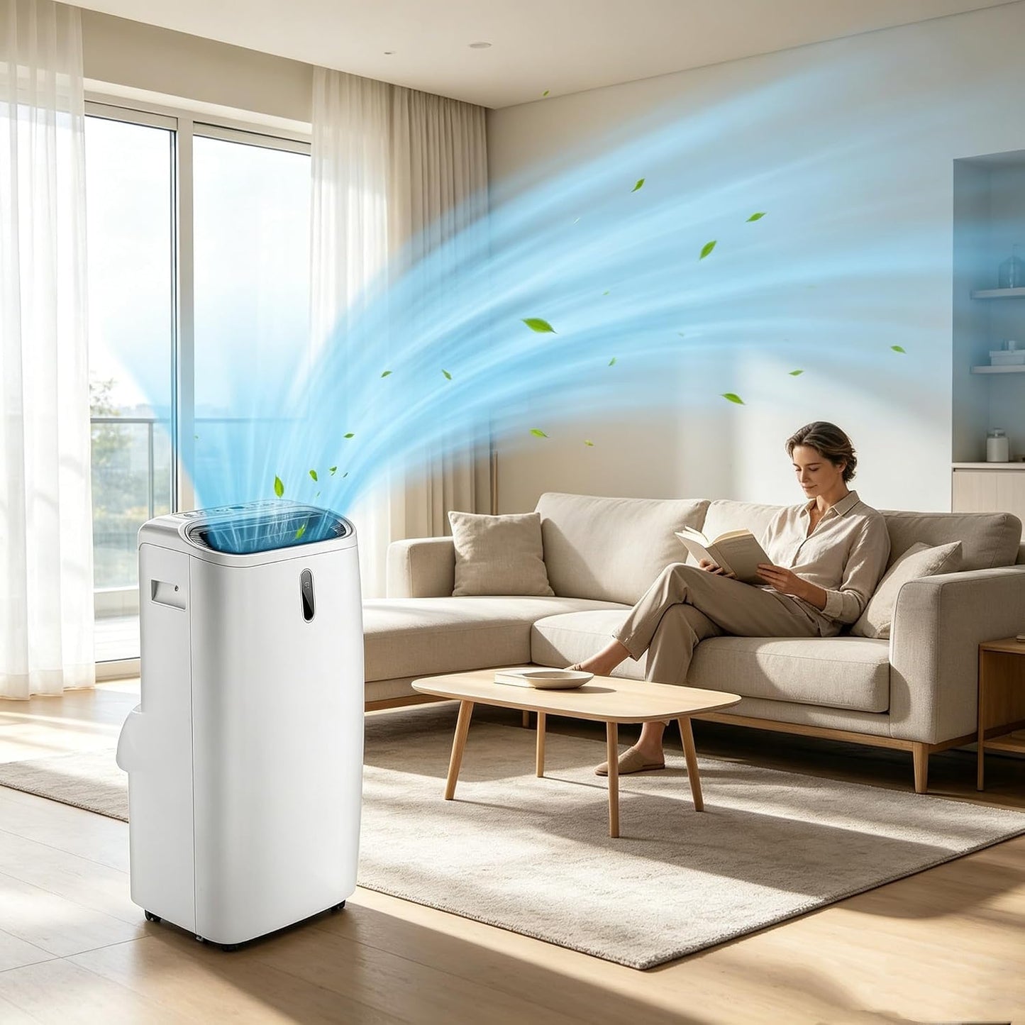 KOMFOTTEU Climatiseur Mobile Silencieux, 14000BTU, Minuterie & Télécommande | Climatiseur Mobile avec Évacuation, 4 Modes, 3 Vitesses, 5 en 1 Rafraichisseur d'Air, Pour Pièces de 40㎡, WIFI, Contrôle APP