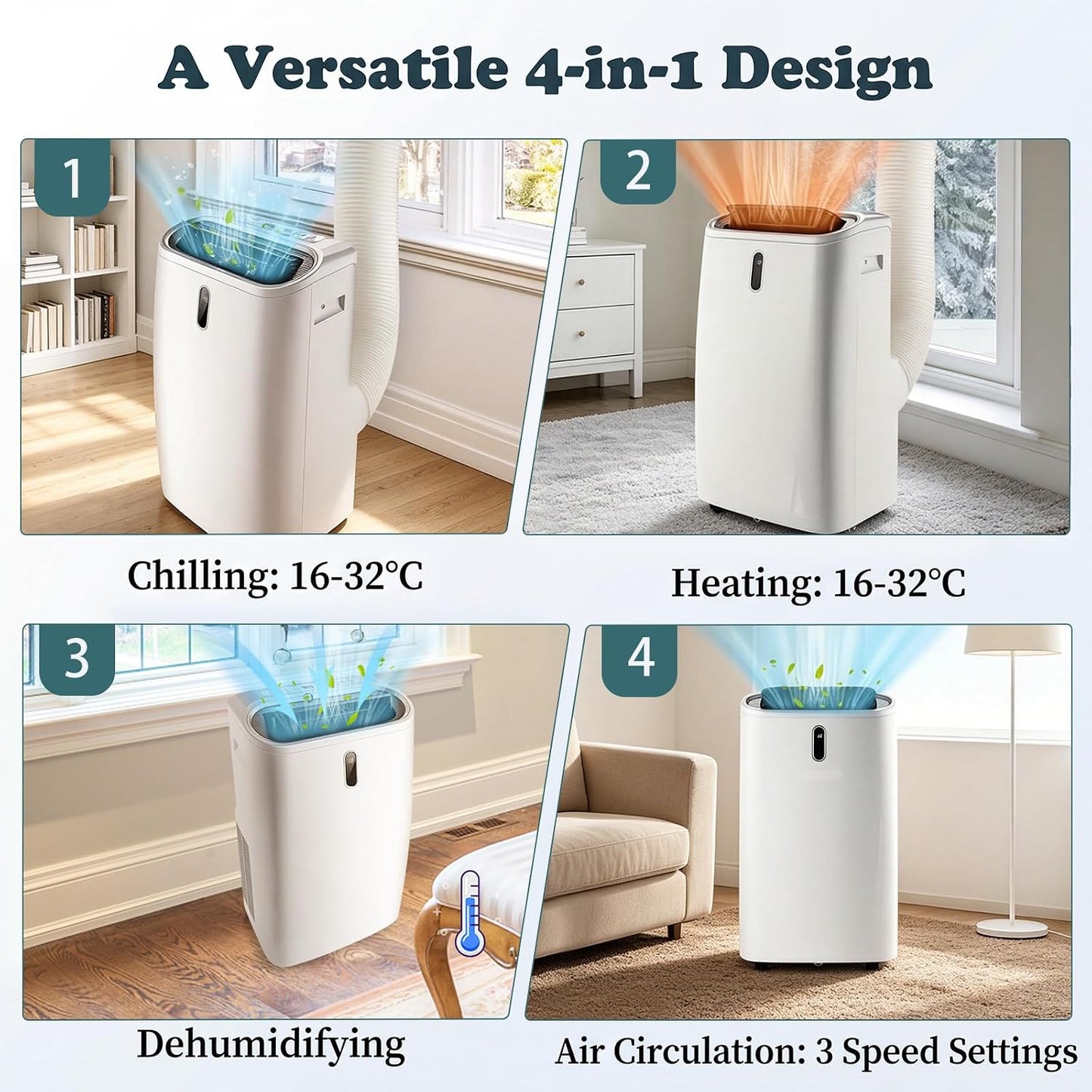LIFEZEAL Climatiseur Mobile, Climatiseur Portable avec Fonctions Refroidissement, Chauffage, Déshumidification et Ventilation, Télécommande/Wi-Fi, Minuterie 24H (Style4-12000 BTU)