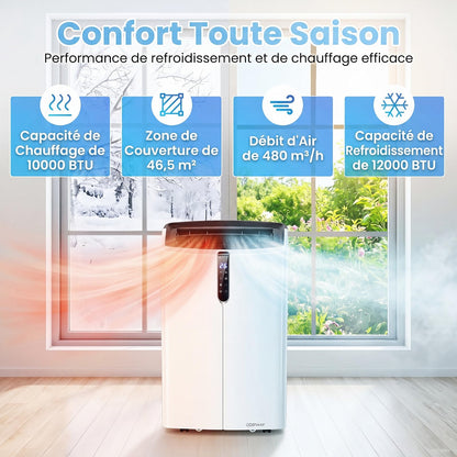 COSTWAY Climatiseur Mobile Silencieux 16000BTU, 5 EN 1,Refroidissement,Chauffage,Ventilateur,Déshumidificateur,Mode Nuit,Climatisation Rapide,Clim Mobile