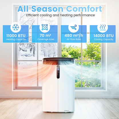 COSTWAY Climatiseur Mobile Silencieux 16000BTU, 5 EN 1,Refroidissement,Chauffage,Ventilateur,Déshumidificateur,Mode Nuit,Climatisation Rapide,Clim Mobile