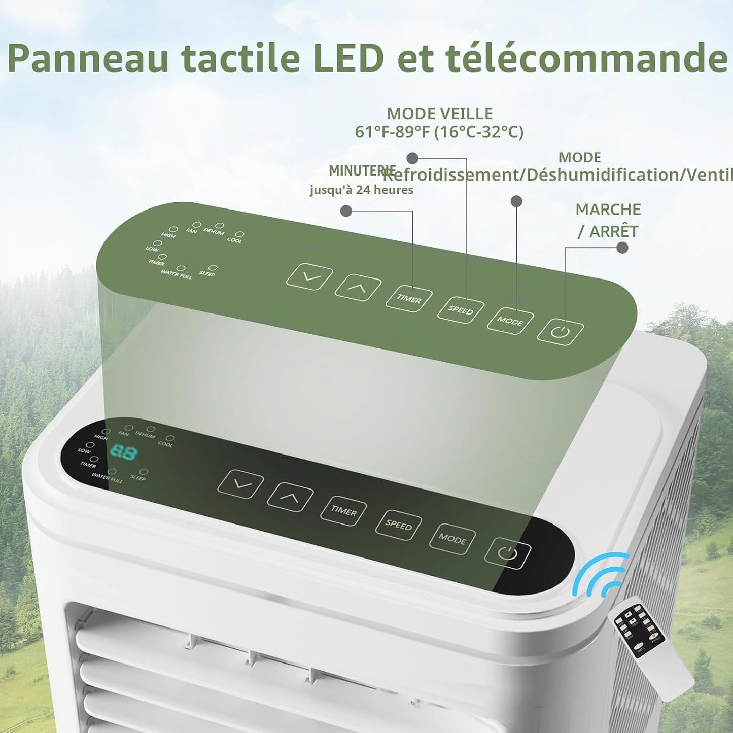 Climatiseur portable 10 000 BTU – Refroidit les pièces de 41,8 m² (450 pi²), climatisation 3 en 1 avec déshumidificateur, minuterie et télécommande, comprend un kit de fenêtre