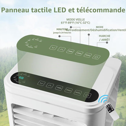 Climatiseur portable 10 000 BTU – Refroidit les pièces de 41,8 m² (450 pi²), climatisation 3 en 1 avec déshumidificateur, minuterie et télécommande, comprend un kit de fenêtre