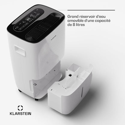 Klarstein DryFy Connect 60L Déshumidificateur, 60L/24h, Wi-Fi, Réservoir 8L, Minuterie 24h, Silencieux, Portable, Pour Salle de Bain & Pièces 45-65m², Anthracite