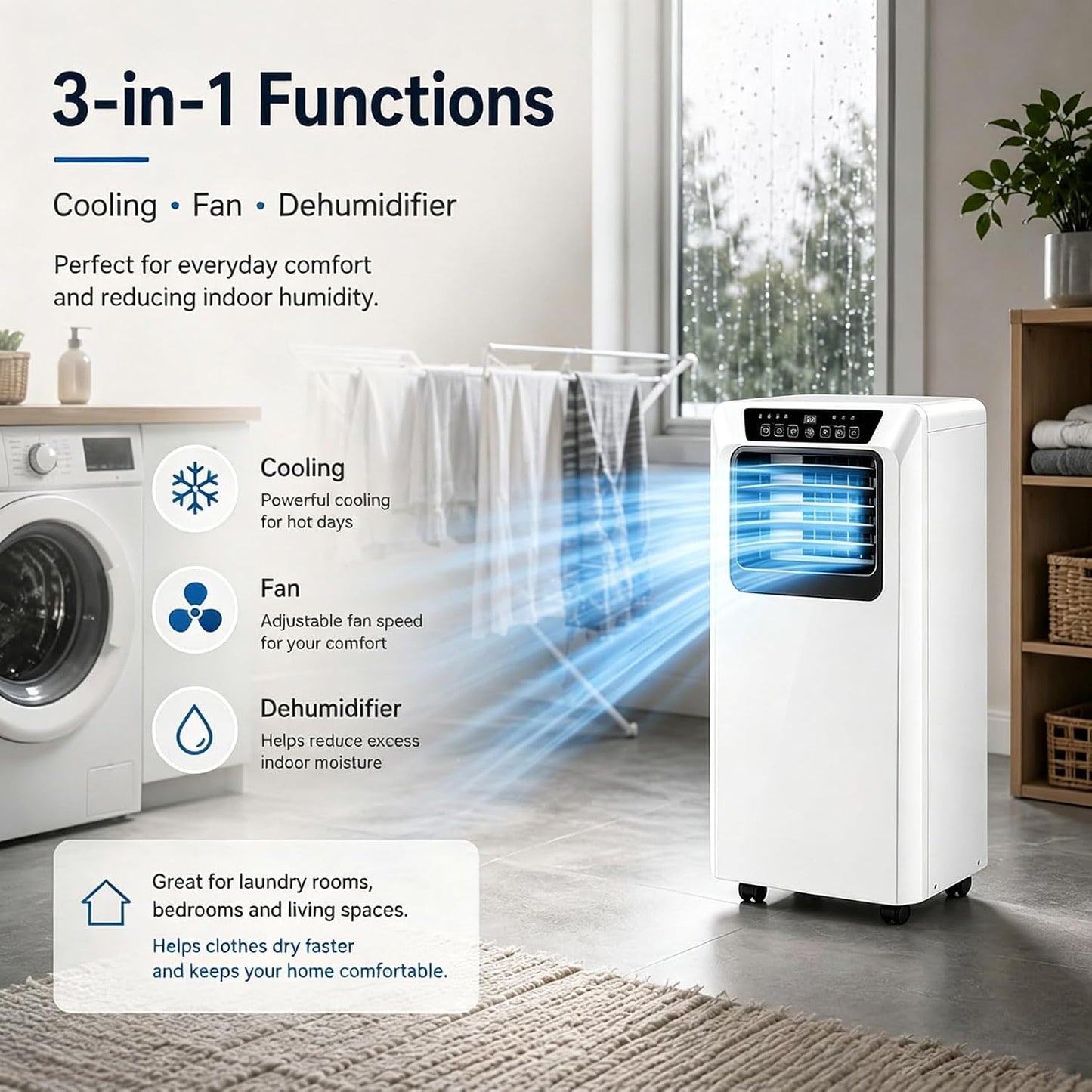 Climatiseur Portable 12000 BTU avec Télécommande Unité AC Mobile 3 en 1 pour Salon Bureau À Domicile Salle De Sport Garage Refroidissement Rapide pour Grands Espaces Jusqu'à 320 M² 12000BTU