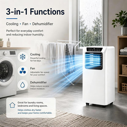Climatiseur Portable 12000 BTU avec Télécommande Unité AC Mobile 3 en 1 pour Salon Bureau À Domicile Salle De Sport Garage Refroidissement Rapide pour Grands Espaces Jusqu'à 320 M² 12000BTU