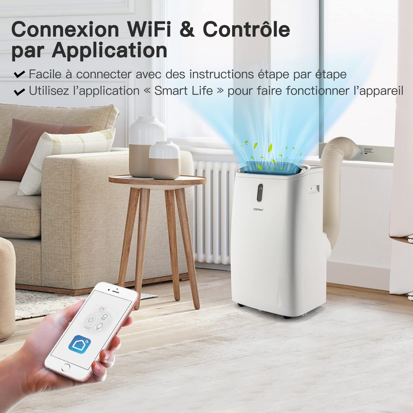 COSTWAY Climatiseur Mobile Silencieux 16000BTU, 5 EN 1,Refroidissement,Chauffage,Ventilateur,Déshumidificateur,Mode Nuit,Climatisation Rapide,Clim Mobile