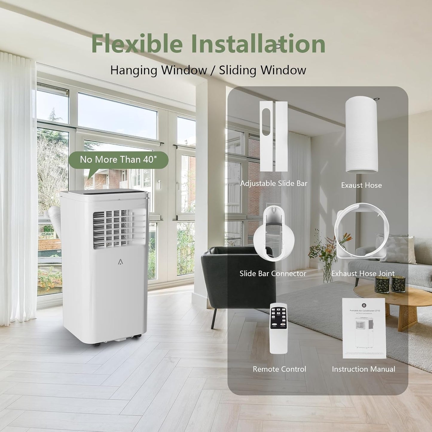 Climatiseur portable 10 000 BTU – Refroidit les pièces de 41,8 m² (450 pi²), climatisation 3 en 1 avec déshumidificateur, minuterie et télécommande, comprend un kit de fenêtre