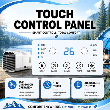 Climatiseur portable 220V à double tuyau, Refroidit vite 5100BTU | Climatiseur mobile 4-en-1 avec refroidissement, déshumidification, ventilation & modes sommeil pour camping, tentes, chambre
