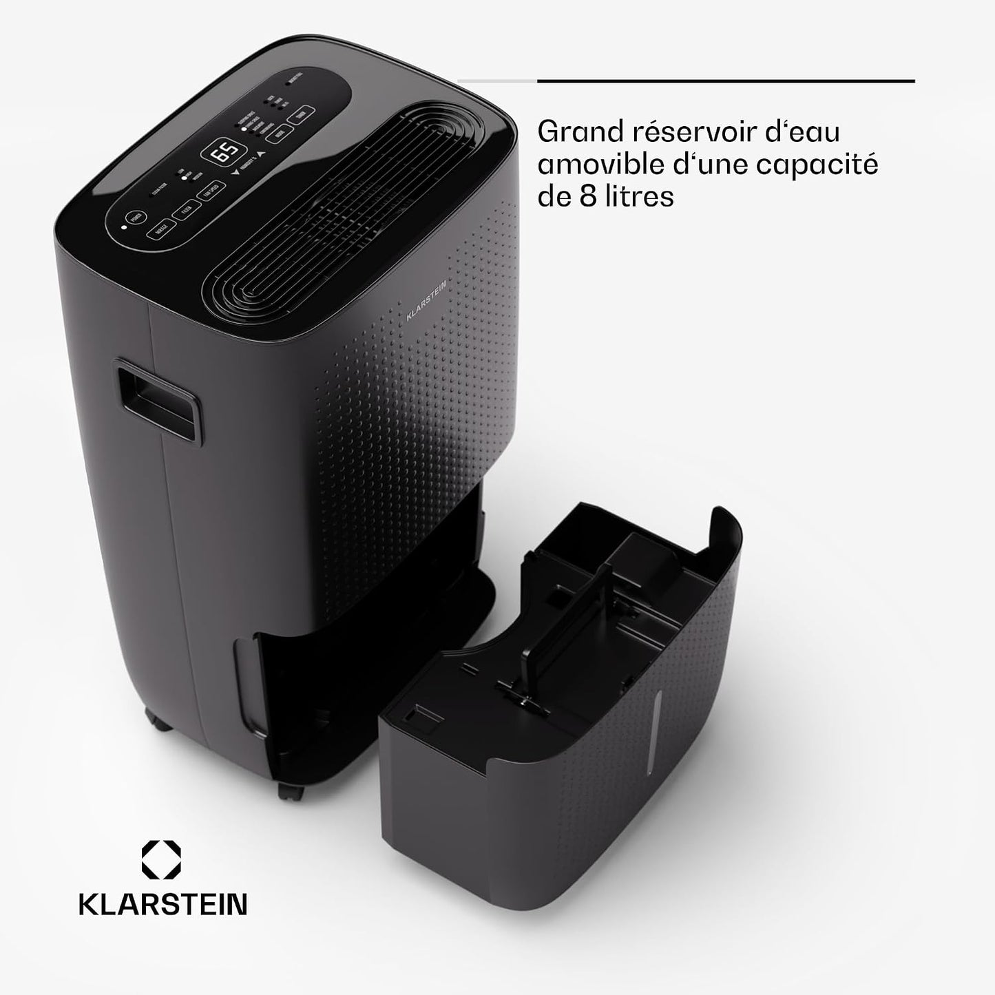 Klarstein DryFy Connect 60L Déshumidificateur, 60L/24h, Wi-Fi, Réservoir 8L, Minuterie 24h, Silencieux, Portable, Pour Salle de Bain & Pièces 45-65m², Anthracite