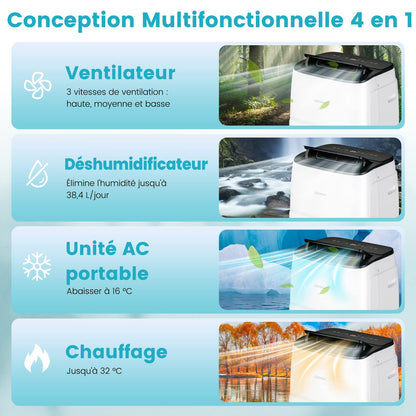COSTWAY Climatiseur Mobile Silencieux 16000BTU, 5 EN 1,Refroidissement,Chauffage,Ventilateur,Déshumidificateur,Mode Nuit,Climatisation Rapide,Clim Mobile