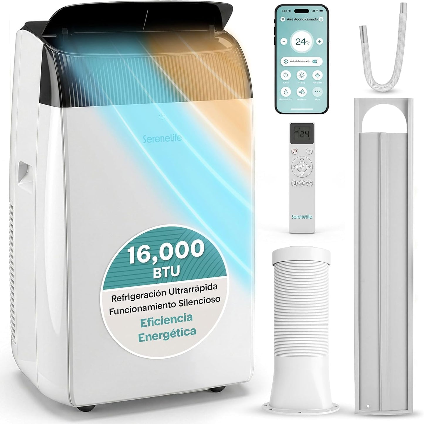 SereneLife Climatiseur portable 14 000 BTU avec WiFi, climatiseur 3 en 1 froid, déshumidificateur et ventilateur, contrôle par application, silencieux avec kit de fenêtre