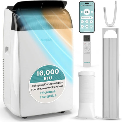 SereneLife Climatiseur portable 14 000 BTU avec WiFi, climatiseur 3 en 1 froid, déshumidificateur et ventilateur, contrôle par application, silencieux avec kit de fenêtre