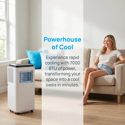 Climatiseur portable 12 000 BTU – Télécommande, minuterie 24 heures, kit d'installation, 2 vitesses, oscillation à 120 ° pour pièces jusqu'à 300 m² de refroidissement