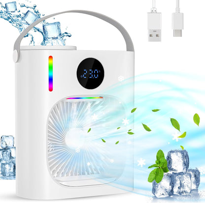 Climatiseur Mobile, GuKKK Climatiseur Portable Silencieux 900ML, 4 en 1 Refroidisseur d'Air, USB Mini Air Climatiseur Ventilateur, 3 Vitesses, 2 Modes de Brumisation, pour Chambre