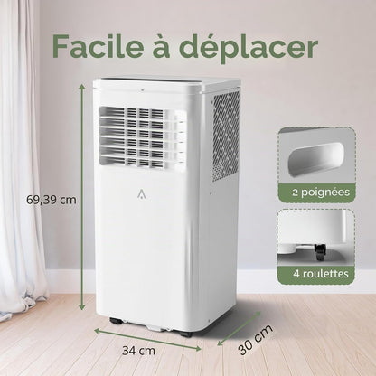 Climatiseur portable 10 000 BTU – Refroidit les pièces de 41,8 m² (450 pi²), climatisation 3 en 1 avec déshumidificateur, minuterie et télécommande, comprend un kit de fenêtre